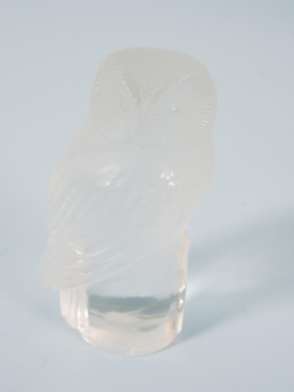 Appraisal: A Lalique frosted glass Owl and an alabaster Inkstand