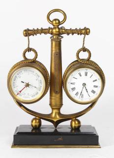 Appraisal: Nautical clock barometer Nautical clock barometer circa executed in brass