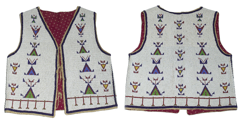 Appraisal: Sioux man rsquo s vest large sinew sewn form with