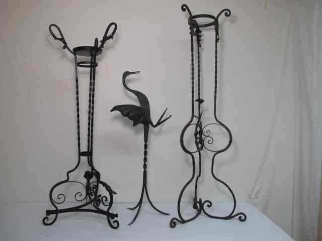 Appraisal: Three black wrought iron garden plant stands pedestals Two larger