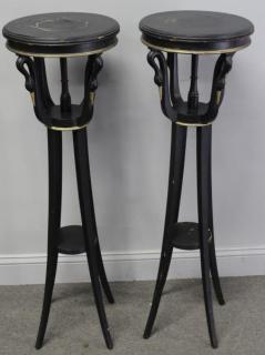 Appraisal: Pair of Lacquered Gilt Pedestals with Swa Relief From an