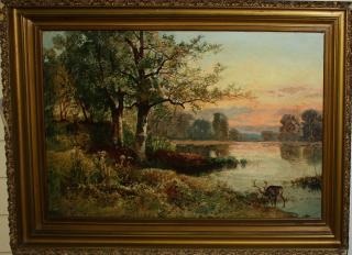 Appraisal: Elbridge Burbank American - California landscape creek with drinking deer