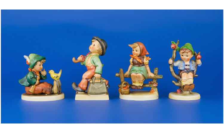 Appraisal: Hummel Figures in total boy with chick boy with suitcase