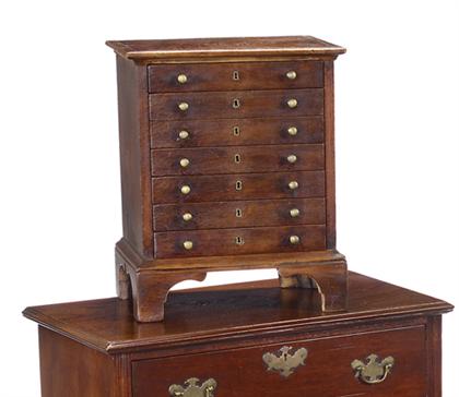 Appraisal: English miniature oak collector's cabinet th century The rectangular top