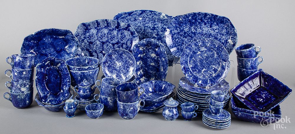 Appraisal: Large blue sponge dinner service Large blue sponge dinner service