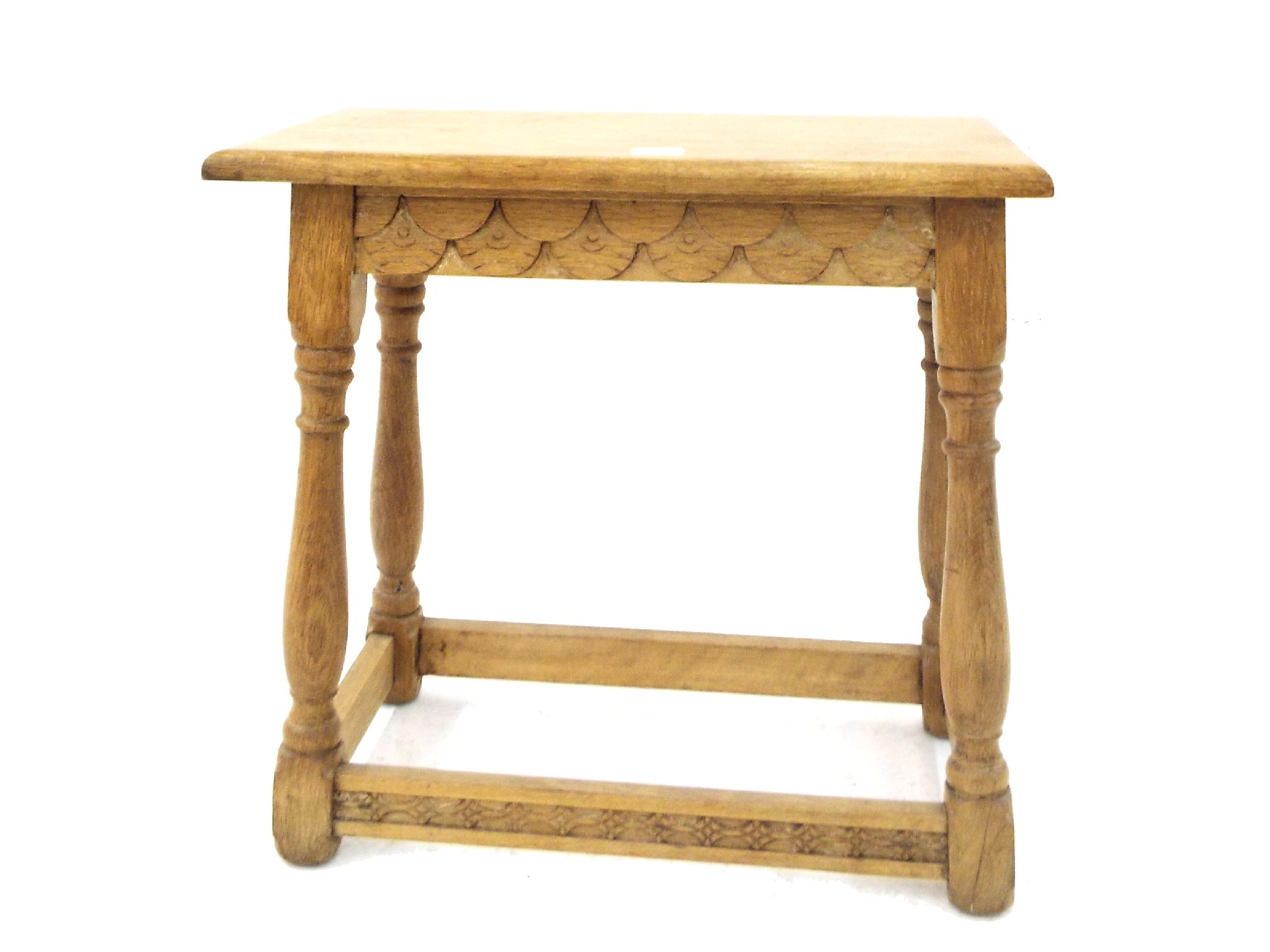 Appraisal: Stripped oak joint stool the rectangular top upon baluster columns