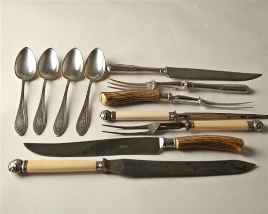 Appraisal: A Lot of Serving Flatware an English stag antler carving