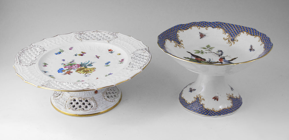 Appraisal: FINE GERMAN PORCELAIN COMPOTES Ca - Fischer Mieg reticulated and