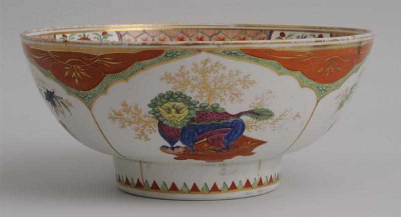 Appraisal: WORCESTER PORCELAIN ''DRAGON IN COMPARTMENTS'' PUNCH BOWL Painted with four