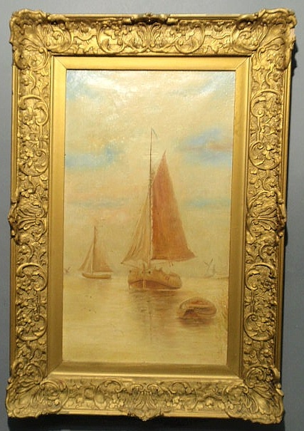 Appraisal: Oil on canvas painting of Dutch sailing ships late th