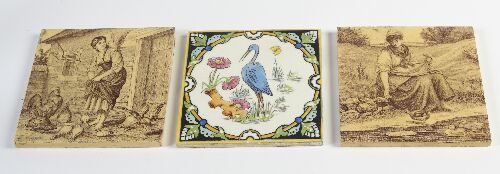 Appraisal: A pair of Minton's tiles transfer printed with girls in