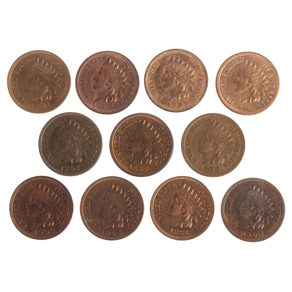 Appraisal: - Eleven Nice Indian Cents Unc with RB color Unc