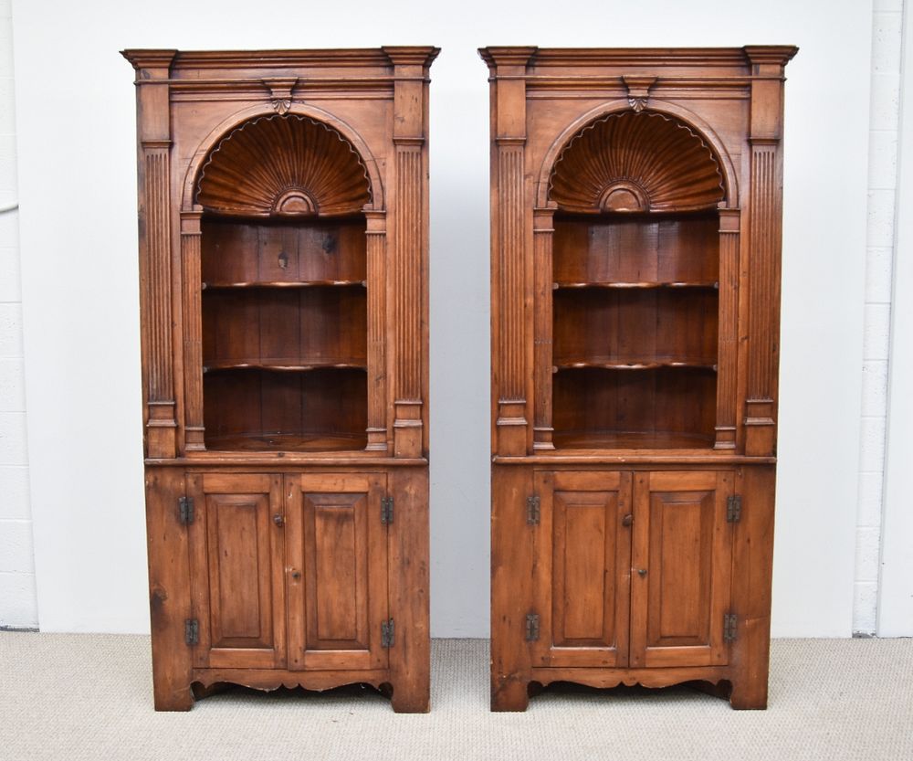 Appraisal: Pair of Barrel Back Corner Cupboards Pair of Chippendale style