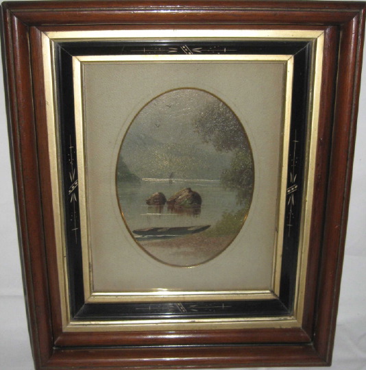 Appraisal: American School th Century Skiff on a Riverbank oil on