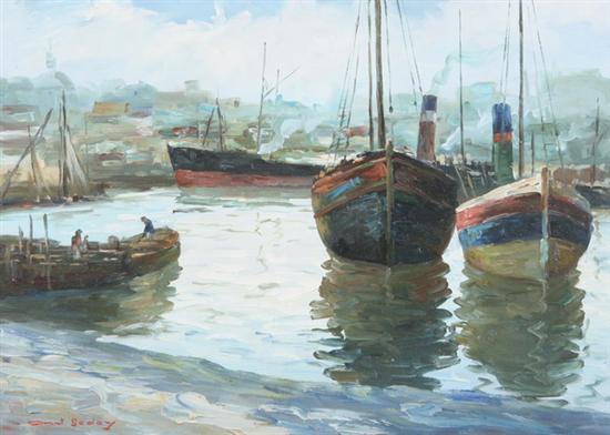 Appraisal: GODOY American th century BOATS AT HARBOR signed lower left