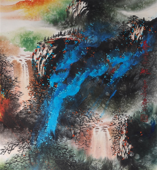 Appraisal: Chinese ink and color on paper painting of a landscape