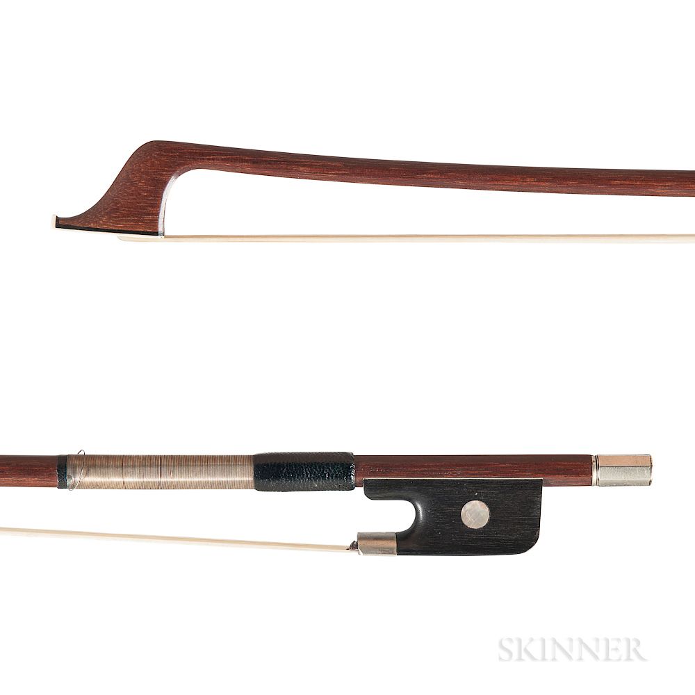 Appraisal: Nickel-mounted Violoncello Bow Nickel-mounted Violoncello Bow the round stick stamped