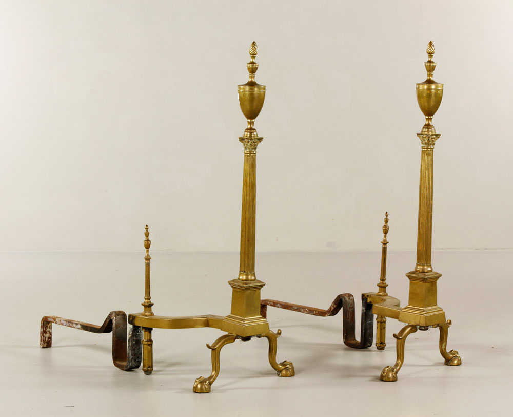 Appraisal: - Pair Chippendale Style Andirons Pair of Chippendale style andirons