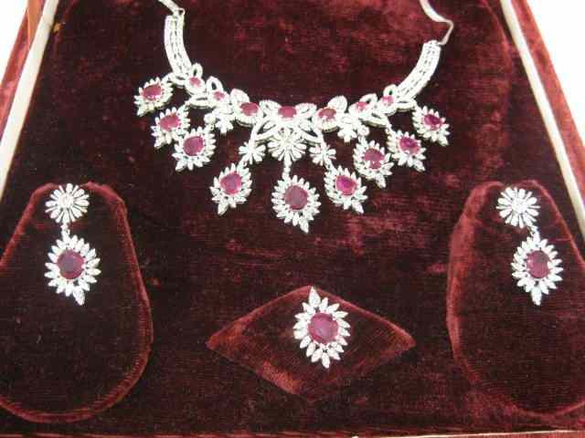 Appraisal: Ruby Diamond Suite Necklace Ring earrings over carats of rubies