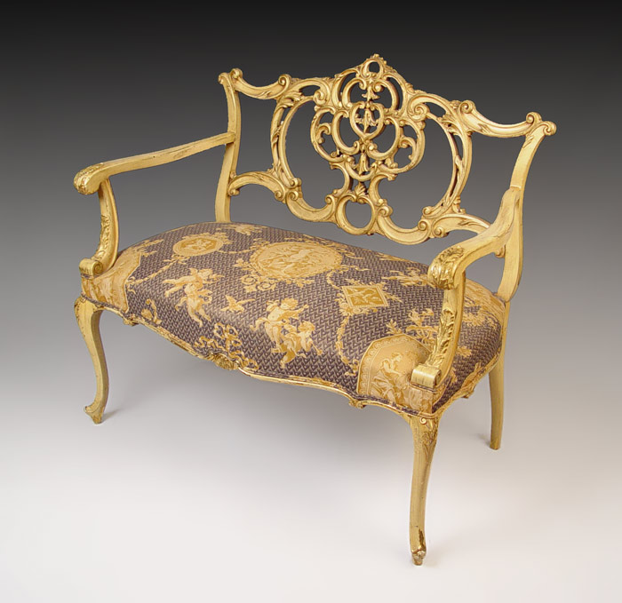 Appraisal: ITALIAN ROCOCO PETITE SETTEE Cream painted with gilt embellishment Pegged