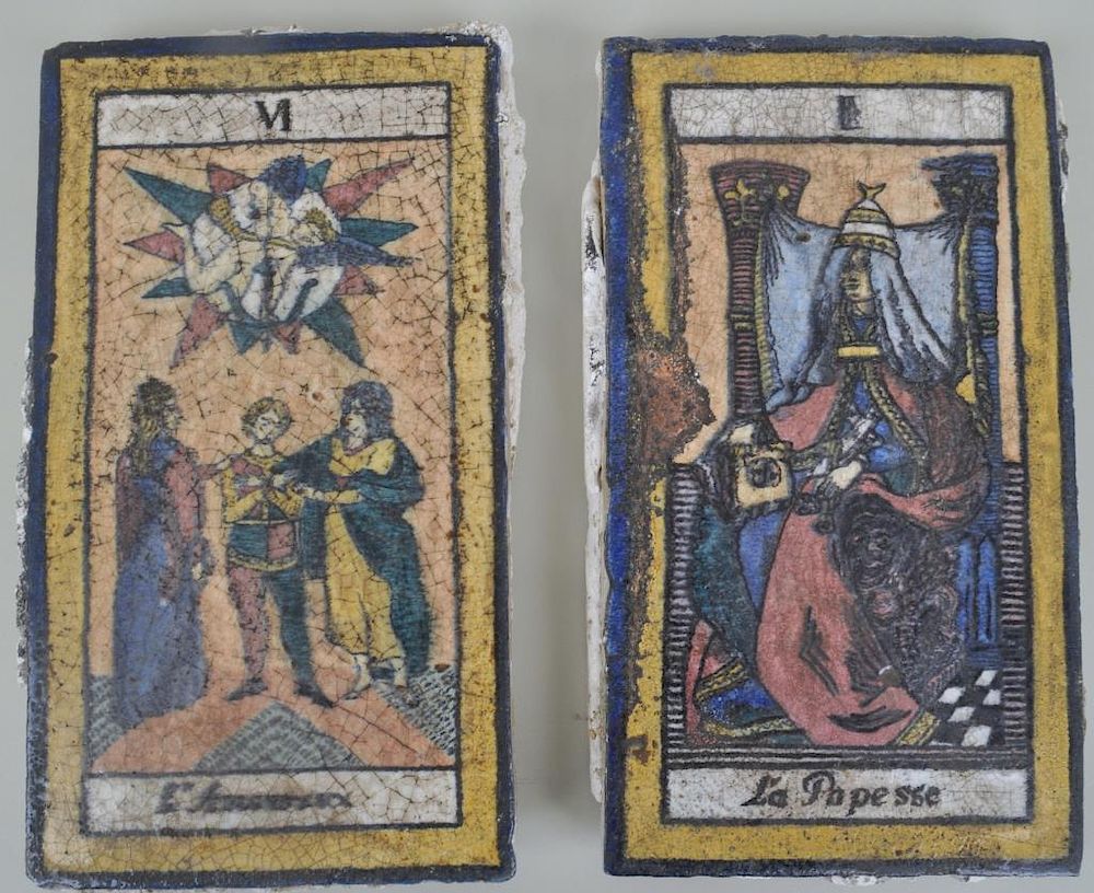 Appraisal: Two th C French Tarot Card Terra Cotta Tiles with