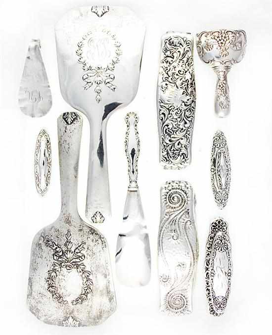 Appraisal: Whiting sterling dressing table implements circa various patterns mostly mounts