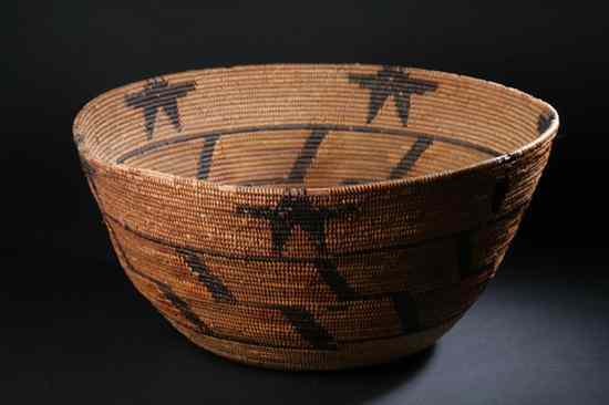 Appraisal: LARGE PIMA BASKET Circa Decorated with geometric motif - in