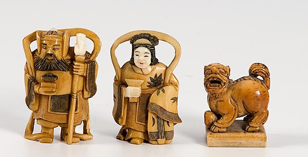 Appraisal: JAPANESE IVORY NETSUKE PAIR PLUS Late th - early th