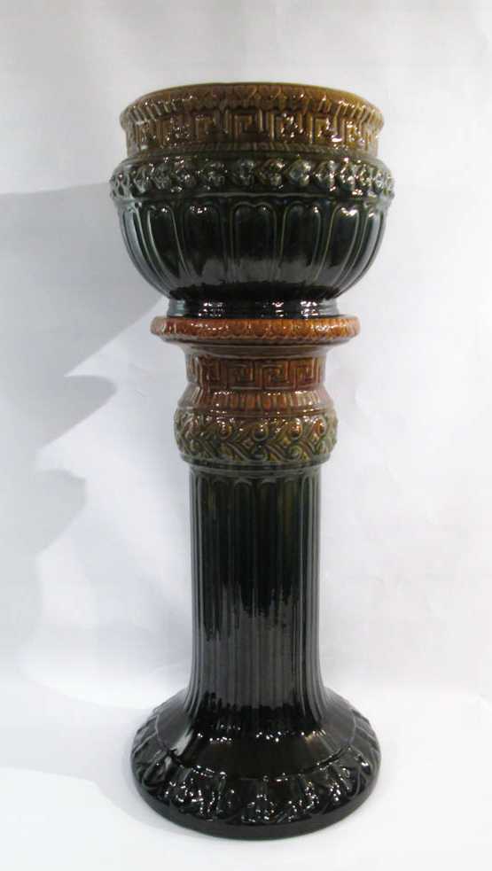 Appraisal: ART POTTERY JARDINIERE AND PEDESTAL SET with geometric motif and