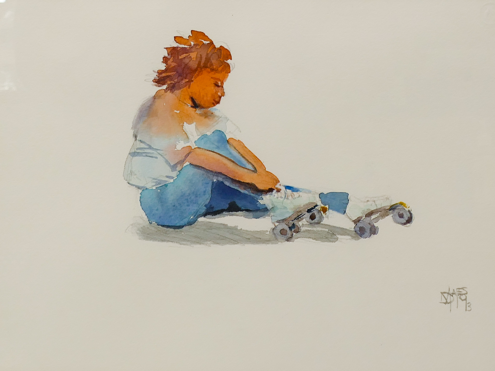 Appraisal: Danny Mayes ''Girl With Roller Skates'' Watercolor Framed Measurement ''x