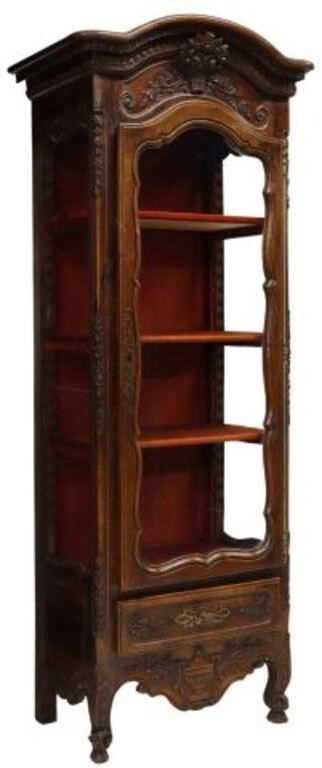 Appraisal: French Provincial Louis XV style walnut vitrine display cabinet early