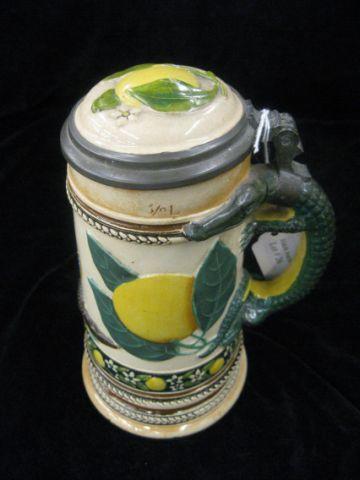 Appraisal: German Pottery Stein St Augustine FL crest figural aligator handle