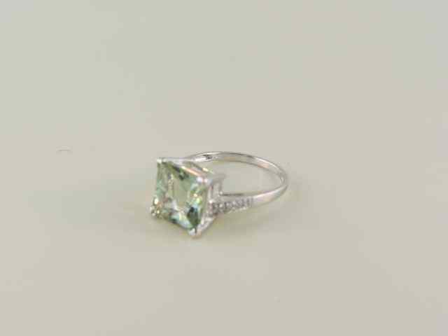 Appraisal: Green Amethyst Ring carat square radiant cut gem with diamonds