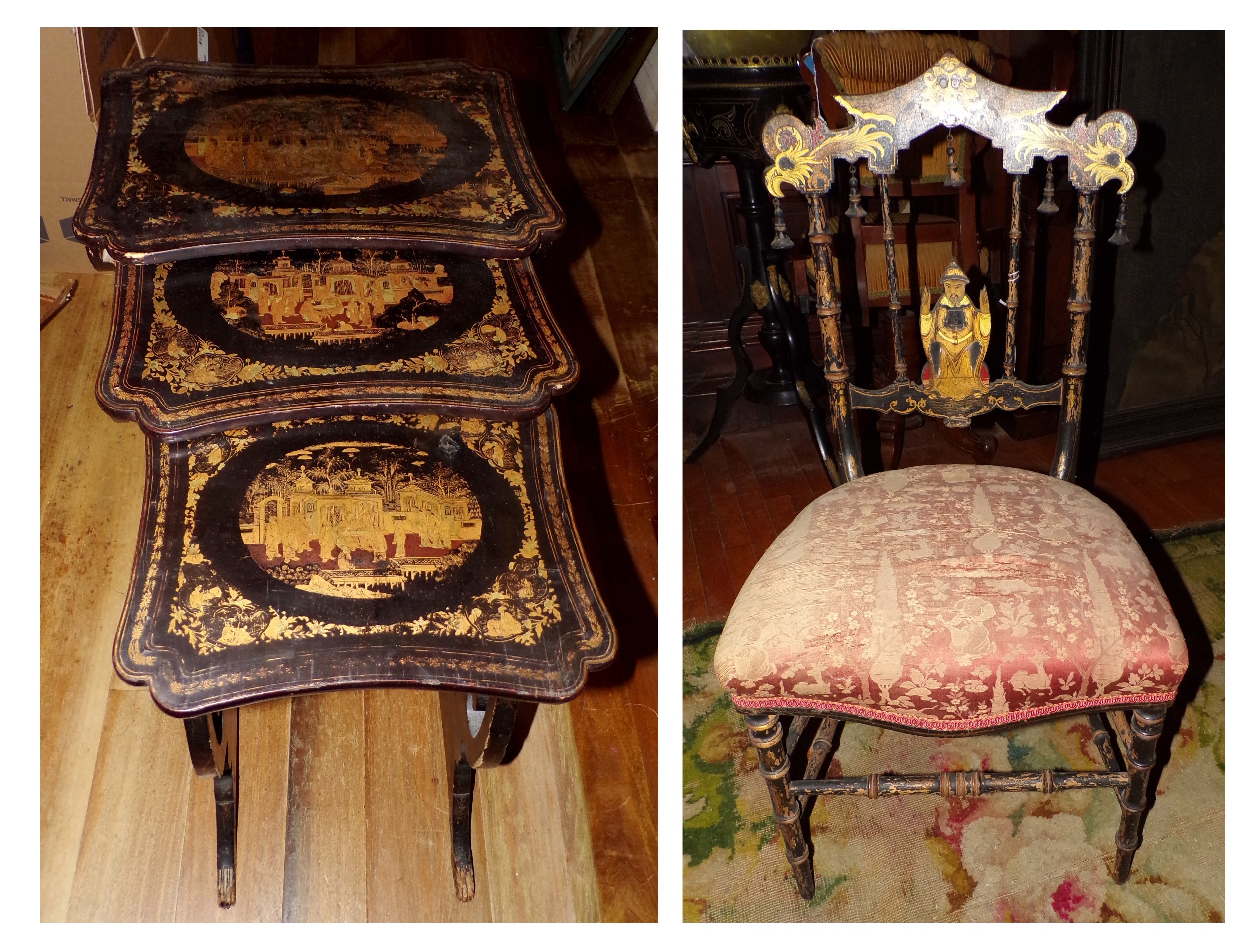 Appraisal: Set of Chinoiserie black lacquer nesting tables x x ''