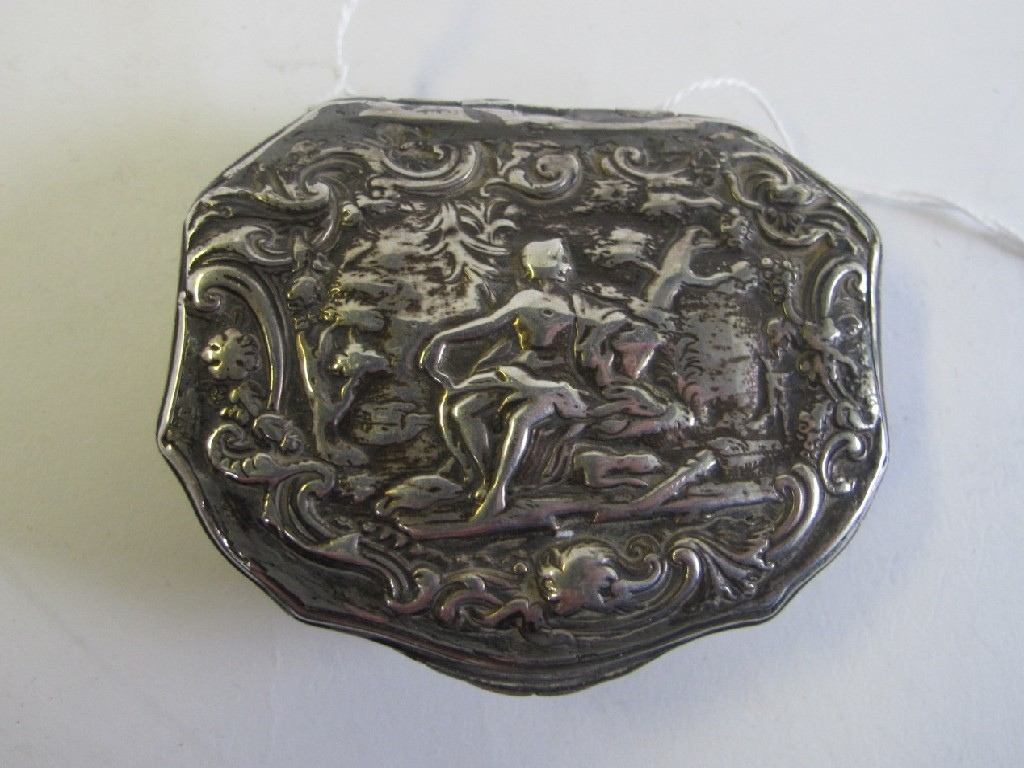 Appraisal: Embossed white metal snuff box