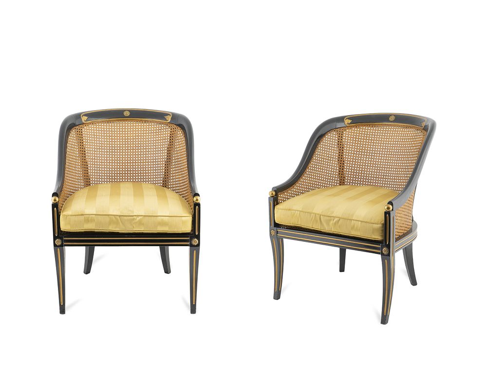 Appraisal: A Pair of Regency Style Parcel-Gilt Caned and Ebonized Tub