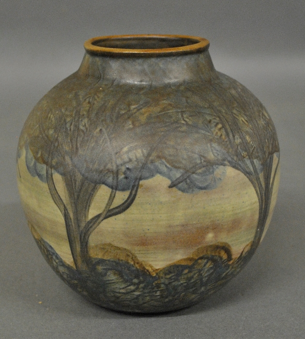 Appraisal: - Art pottery vase c decorated with flowering trees unsigned