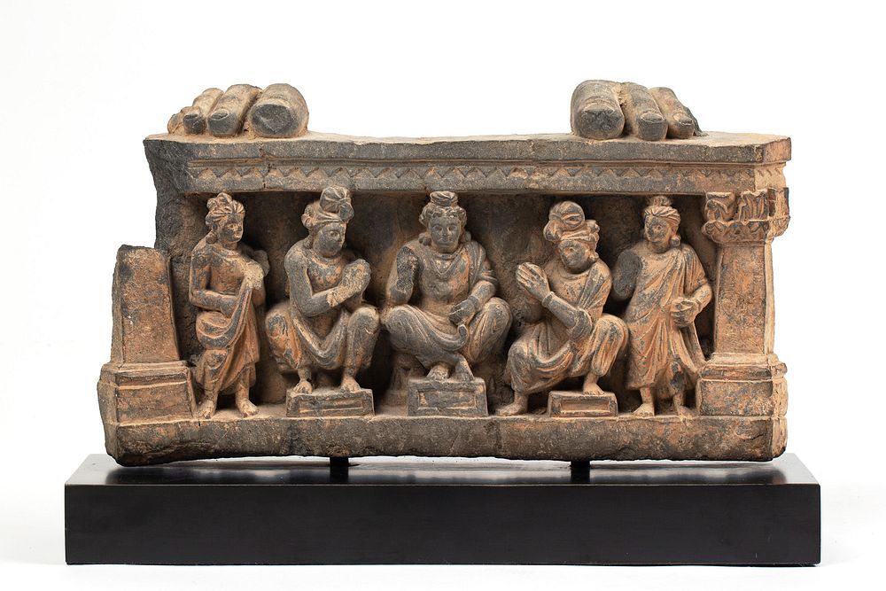 Appraisal: A GREY SCHIST CARVING OF BUDDHA AND DISCIPLES GANDHARA POSSIBLY