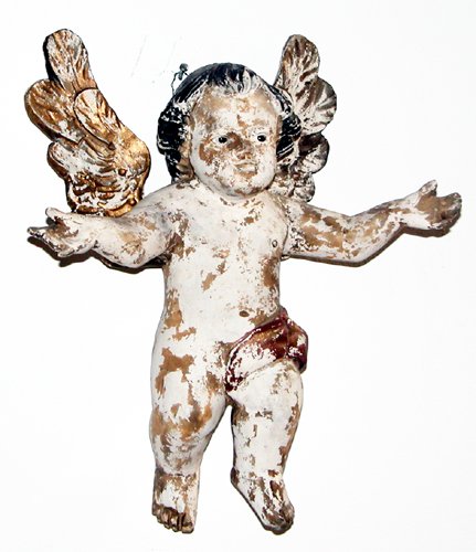 Appraisal: Artist Title Wall Hanging Cherub Medium painted ceramic Dimensions x