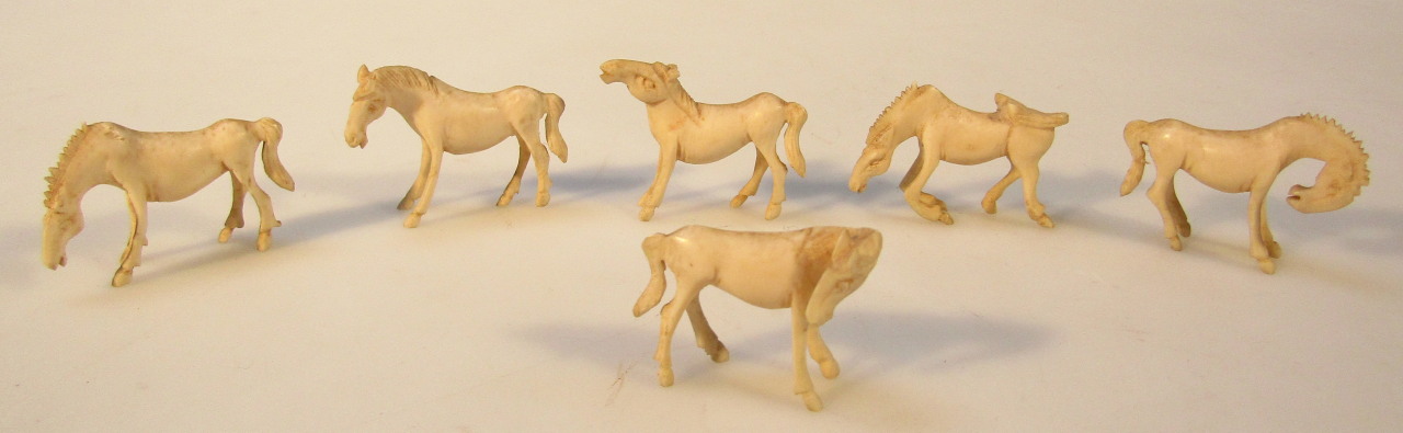 Appraisal: Various early thC carved bone miniature horses undecorated cm high