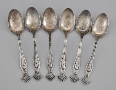 Appraisal: A Set of Six Unusual Spoons Handle designed in Egyptian-revival