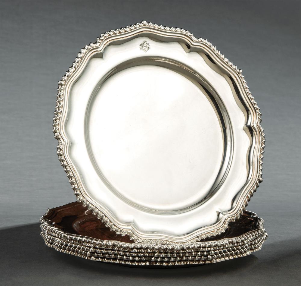 Appraisal: Six Georgian-Style Silverplate Service Plates marked Carrington Co Regent St