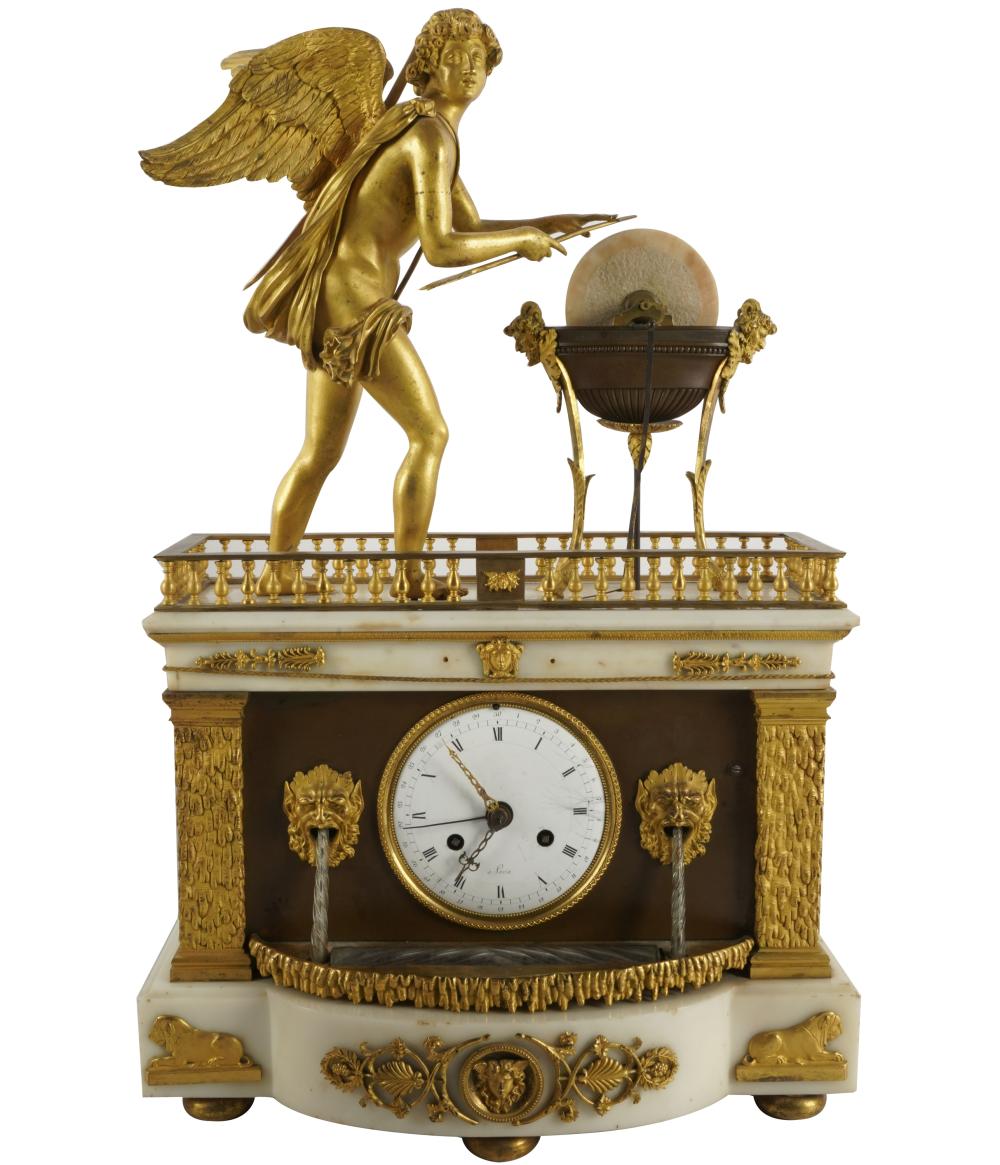 Appraisal: FRENCH GILT BRONZE MARBLE AUTOMATON CLOCKthe dial inscribed a Paris