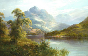 Appraisal: Frank Hider - - Cattle in a mountain lake scene