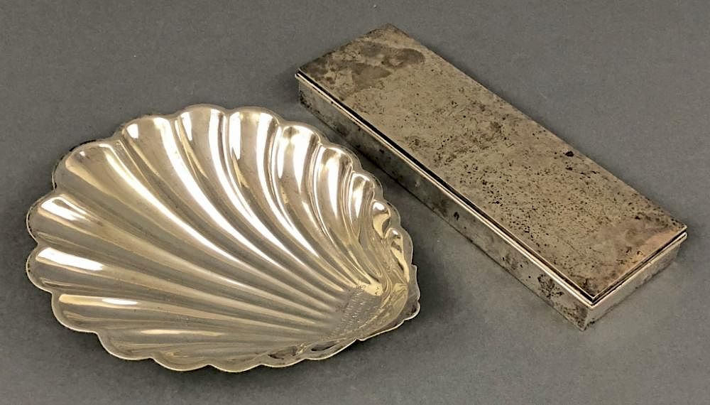 Appraisal: Sterling Silver Shell Dish and Box Sterling silver shell form