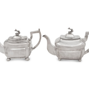 Appraisal: Two Irish George III Silver Teapots Dublin the first by