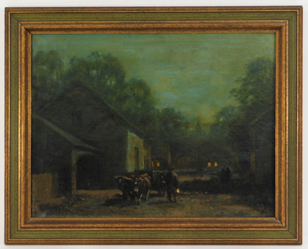 Appraisal: GEORGE ARTHUR HAYS NOCTURNAL VILLAGE COW PAINTING Massachusetts Rhode Island