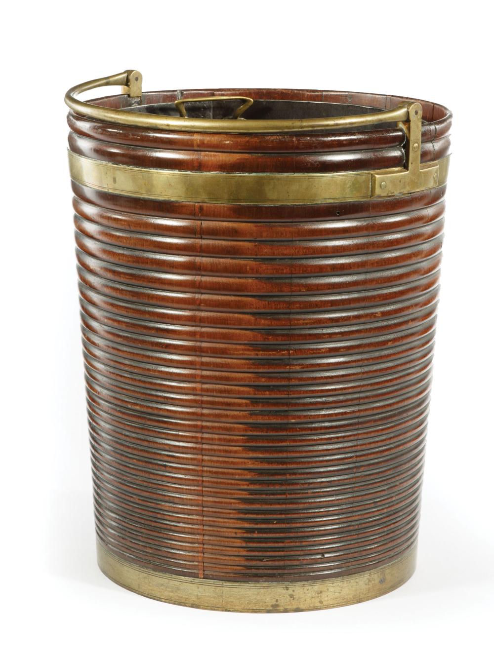 Appraisal: George III Brass Bound Mahogany Peat Bucket c with removable