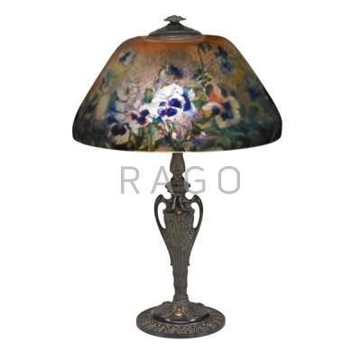 Appraisal: REVERSE PAINTED TABLE LAMP Chipped ice shade with violet decoration