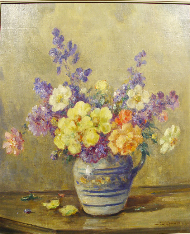 Appraisal: Dwey Bowen - Oil onto canvas of still life flowers